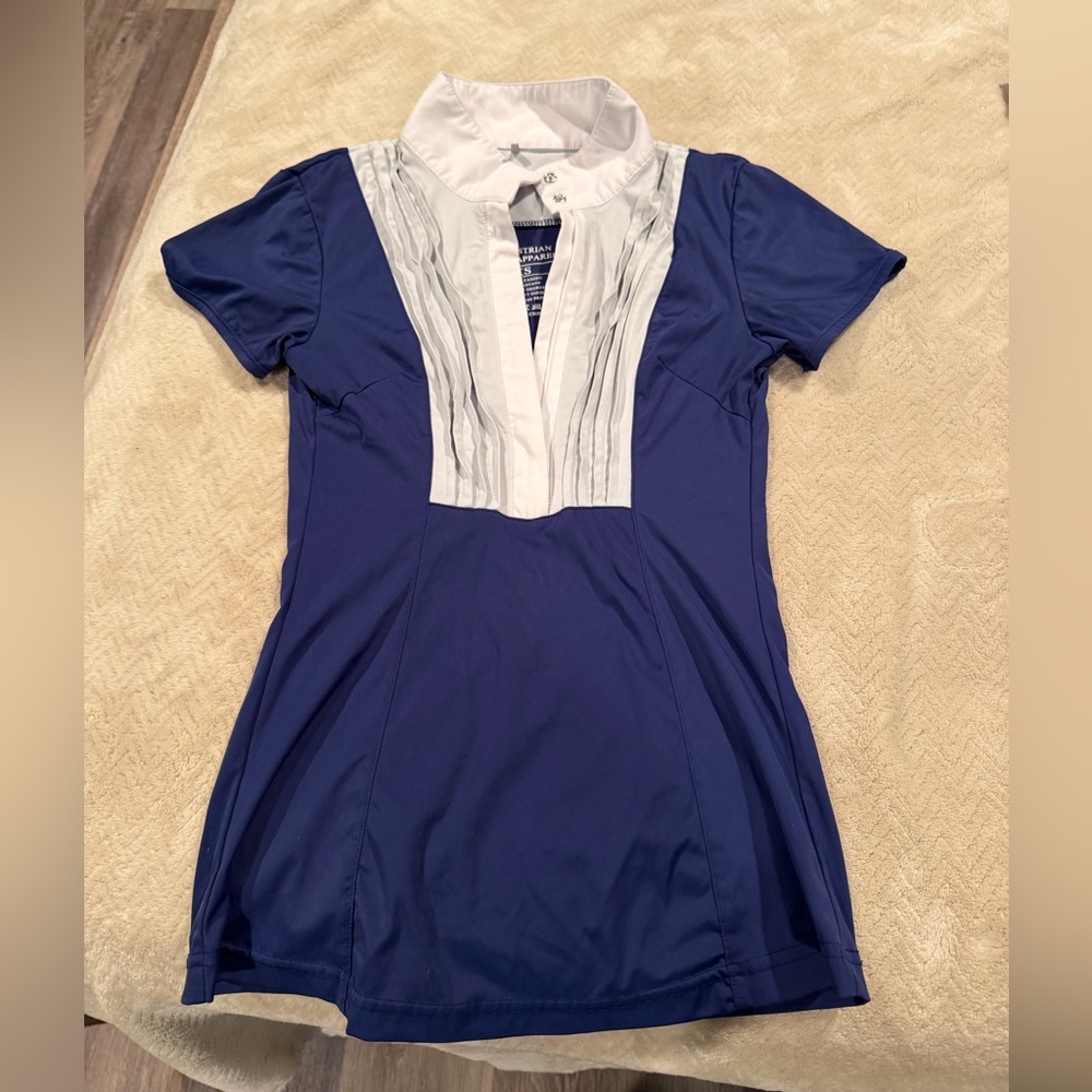 Women’s Short Sleeve Polo Top with Contrast Placket - Navy and White